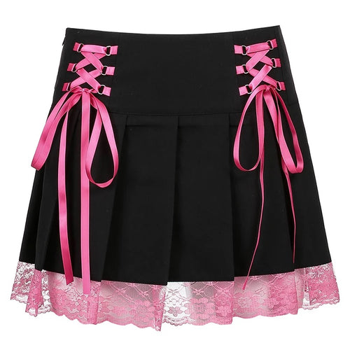 Hot Pink Lace Trim Mini Skirt