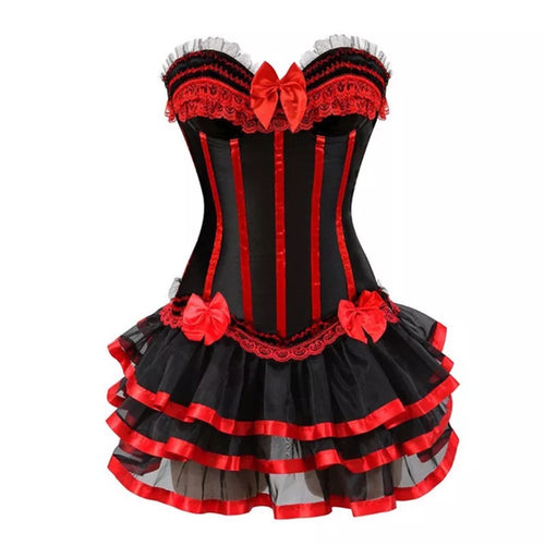 Red Striped Lace Up Corset
