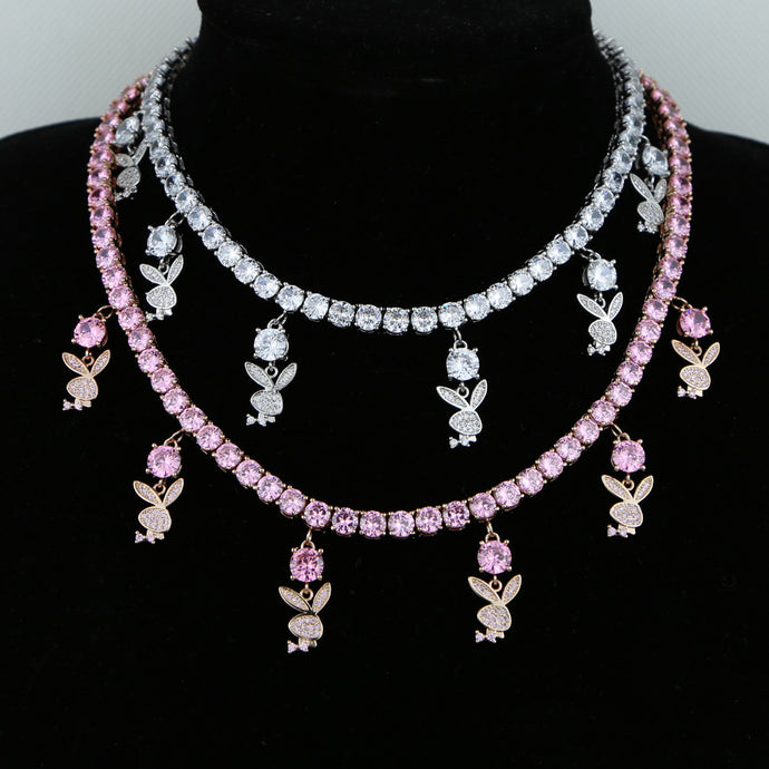 Icy Playgirl Rhinestone Necklace (Rose Pink)