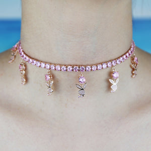 Icy Playgirl Rhinestone Necklace (Rose Pink)