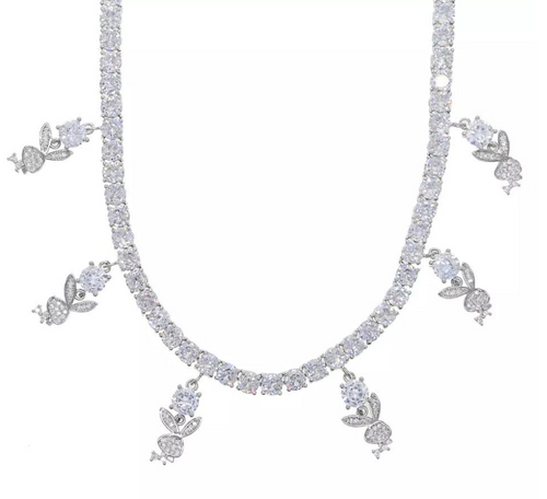 Icy Playgirl Rhinestone Necklace (Silver)